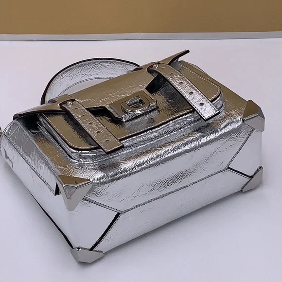 MICHAEL KORS MANHATTAN MEDIUM TOP HANDLE SCHOOL SATCHEL CROSSBODY BAG SILVER - Picture 16 of 16